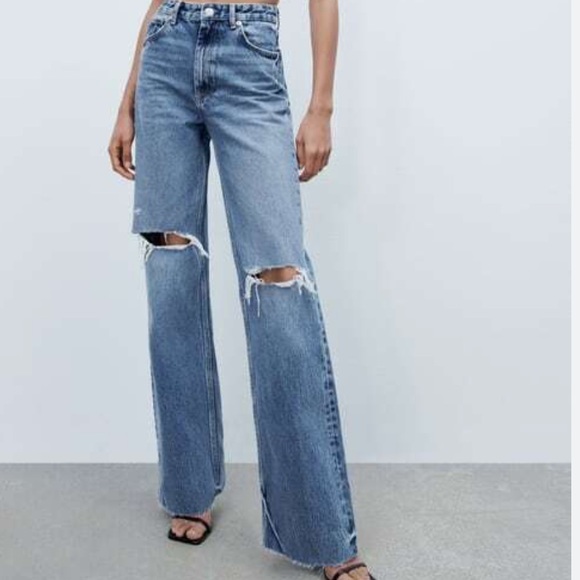 Zara Pants - Zara Wide Leg Rip Jeans Excellent Condition